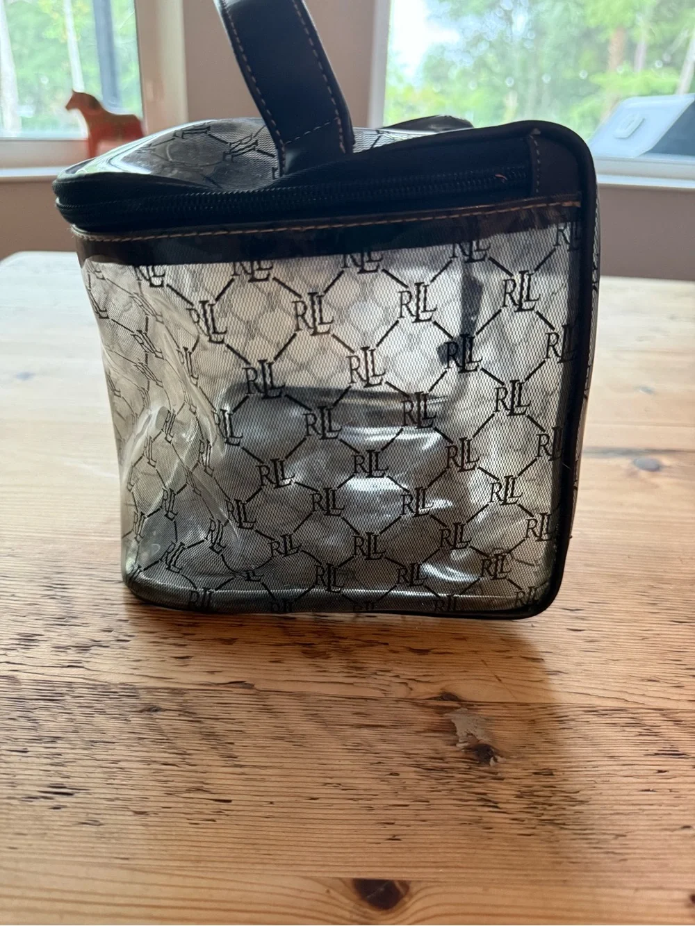 Vintage Ralph Lauren Clear RL Logo Cosmetic Tote - Black Trim Plastic